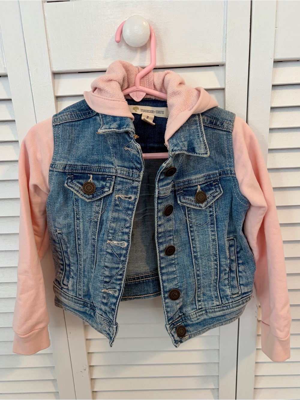 Tucker + Tate Denim Jacket with Pink Hoodie Sleeves